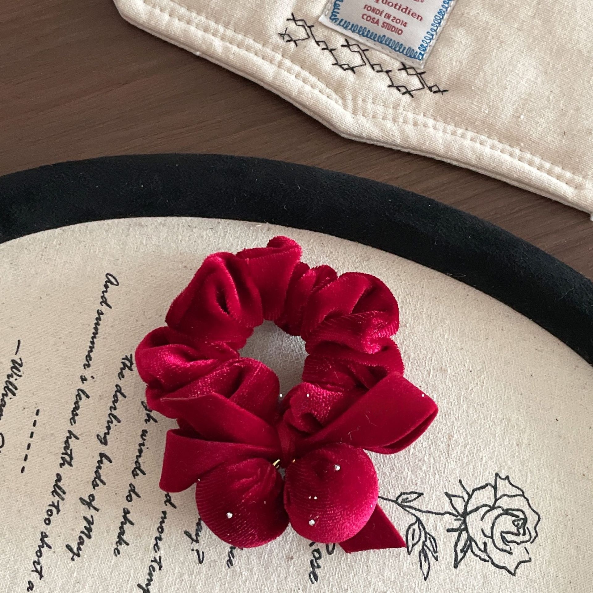 Girls Festive Velvet Bowknot Hair Tie And Clip New Year Accessory Red