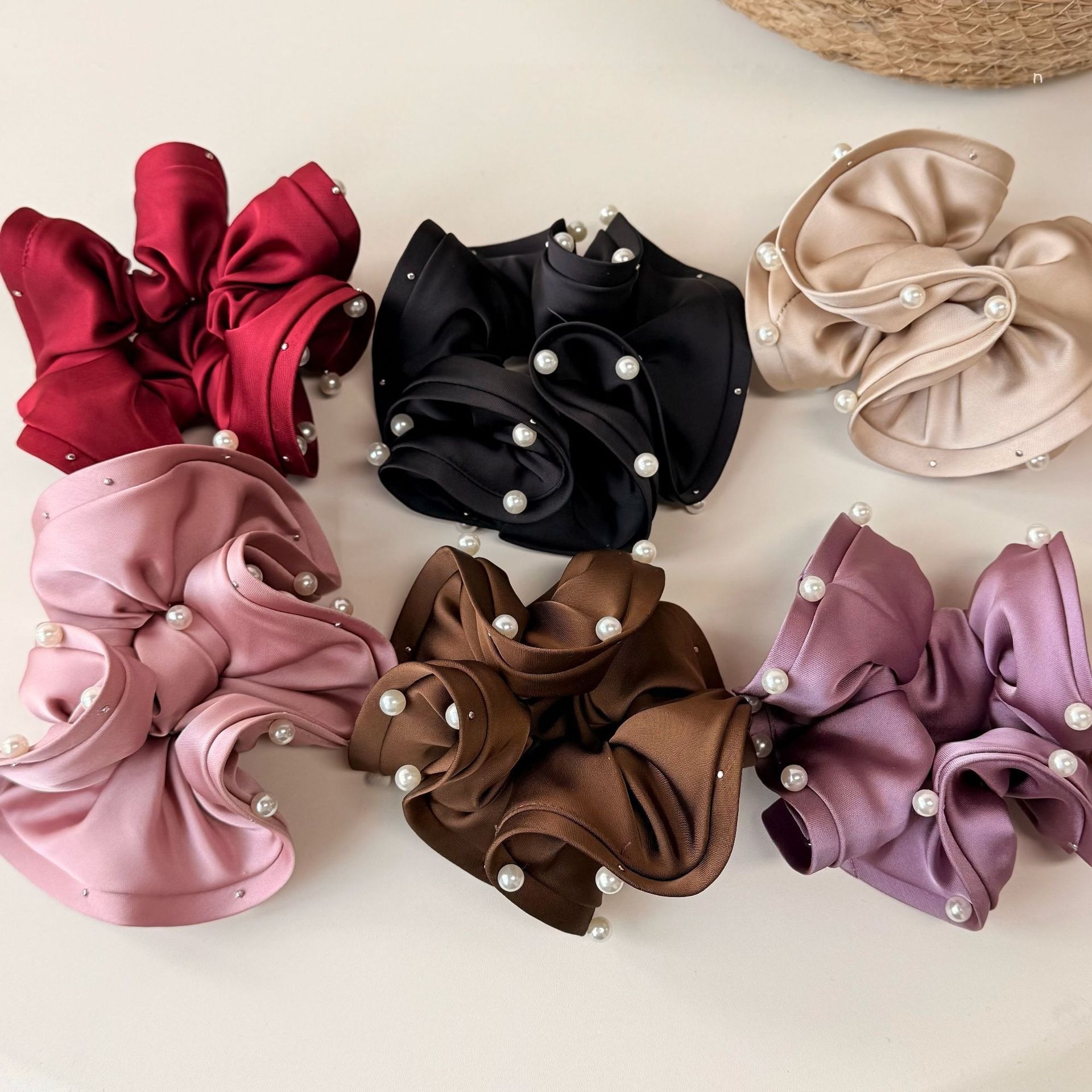 Women's Satin Pearl Hair Band For Autumn Winter Bun Styling Solid Color