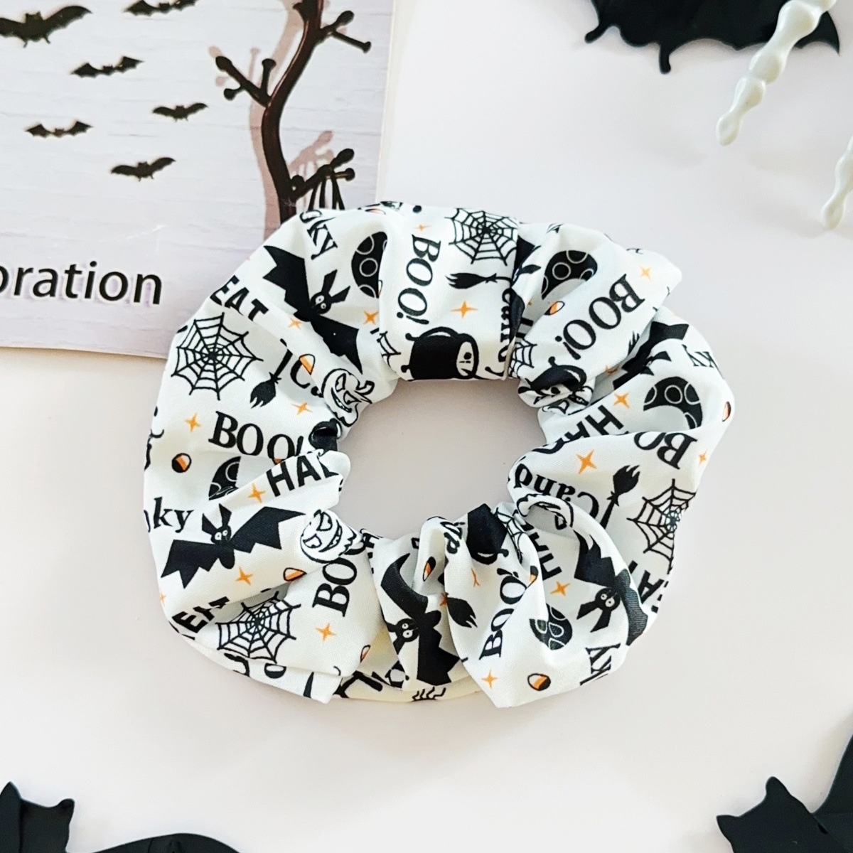 Women's Elastic Cloth Hair Ties Dark Halloween Pumpkin Skull Print