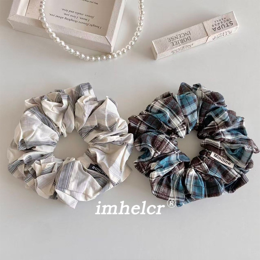 Women's Retro Plaid Cloth Hair Tie, Black & White Spring Accessories