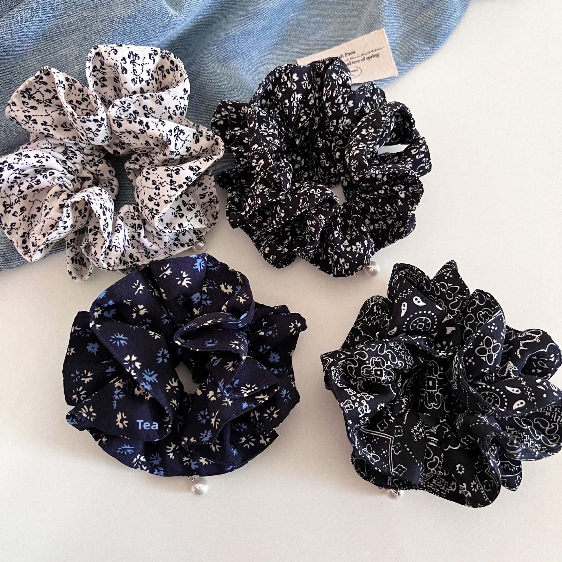 Women's Navy Ditsy Floral Cloth Hairband for Easy Bun & Ponytail Styling