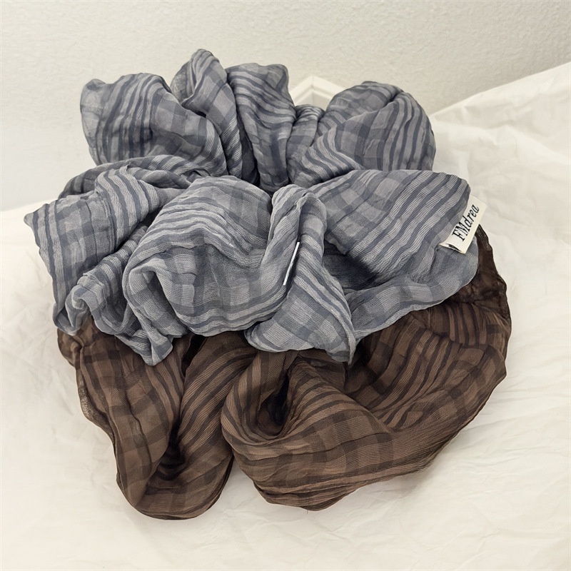Women's Soft Cloth Spring Hair Tie Retro Scrunchie Grey Stripe