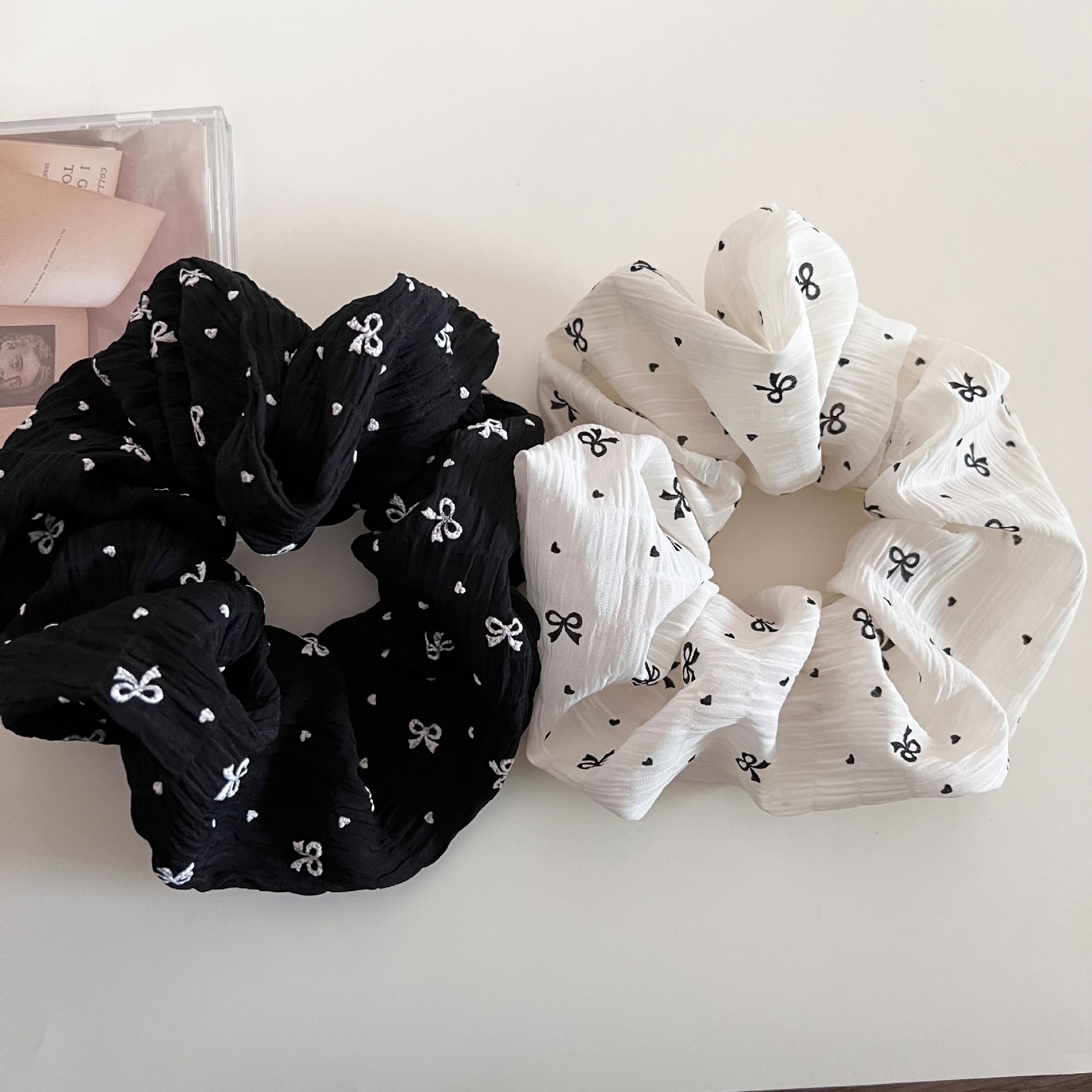 Women's Casual Cloth Elastic Bowknot Hairband Black White Polka Dot