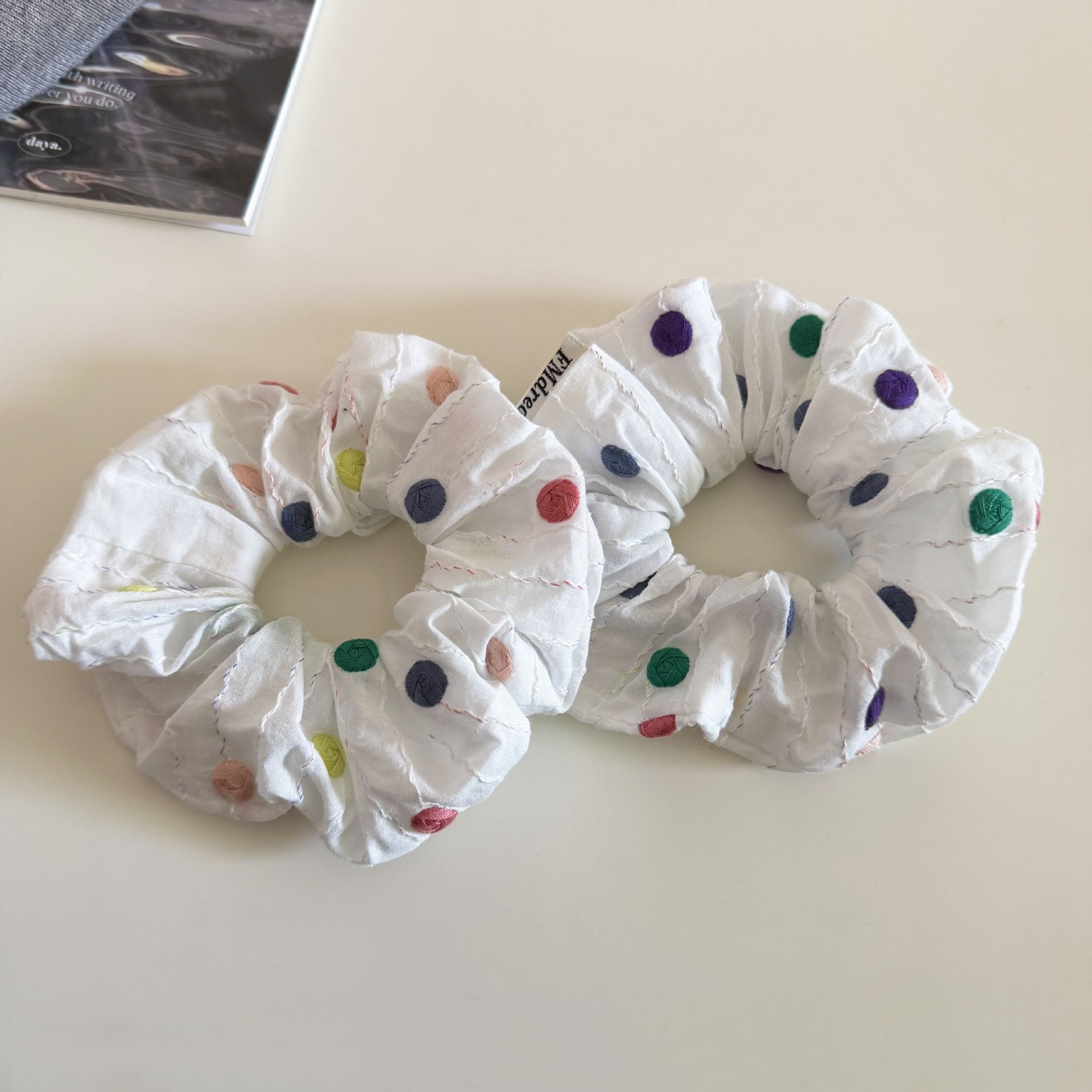 Women's Cloth Hair Scrunchie For Spring Summer Colorful Polka Dot Embroidery