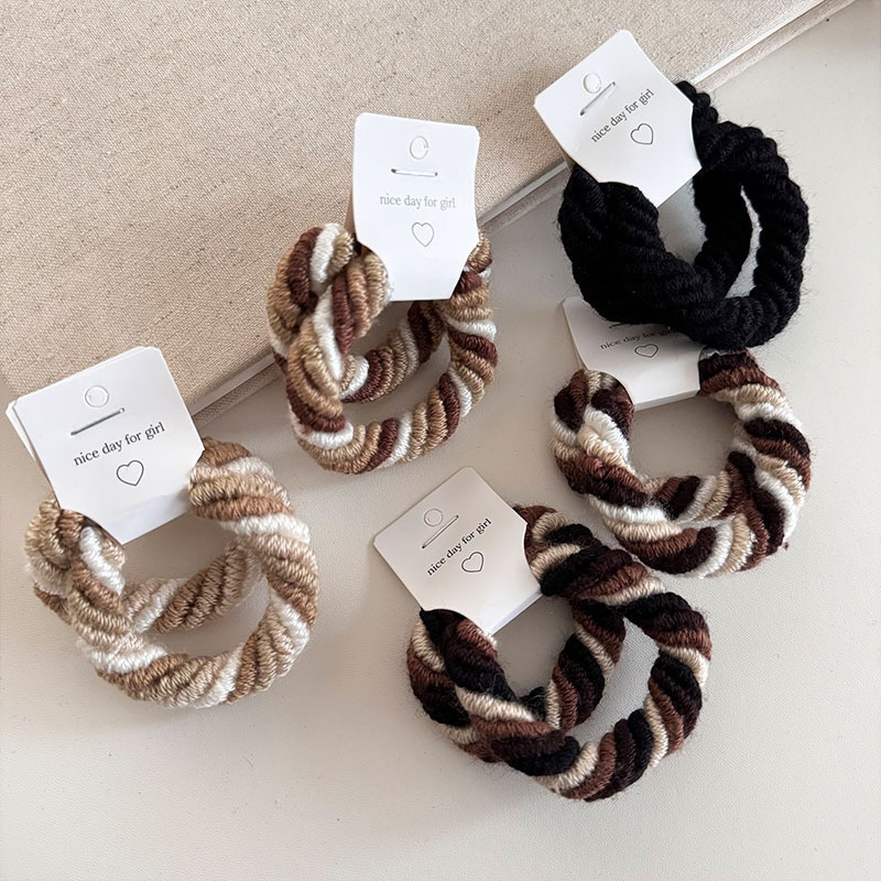 Women's Autumn Winter Thickened Yarn Wrapped Hair Tie Coffee Milk Color Block