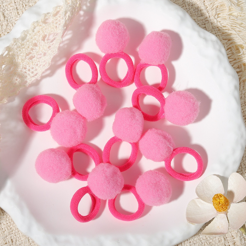 Girls' New Year Hairball Rubber Band Hair Ties Red Multicolor Wool Yarn