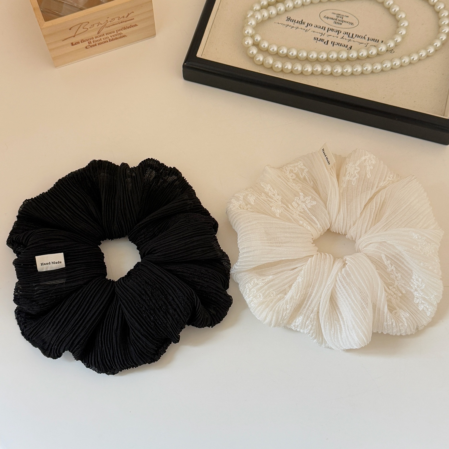 Women's Spring Gauze Hair Tie Daily Accessory Black Striped