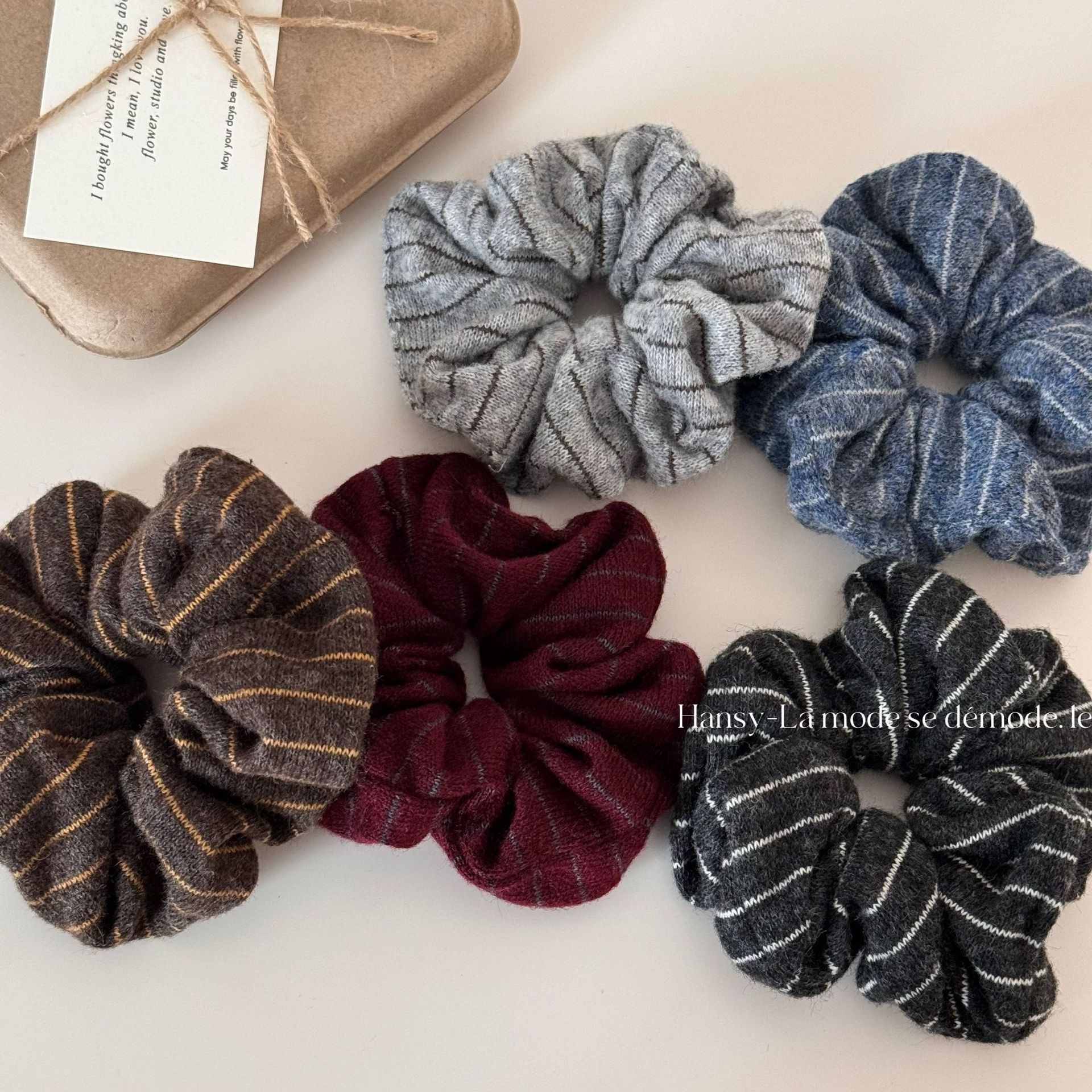 Girls Premium Knitted Woolen Bun Hair Ties Autumn Winter Striped