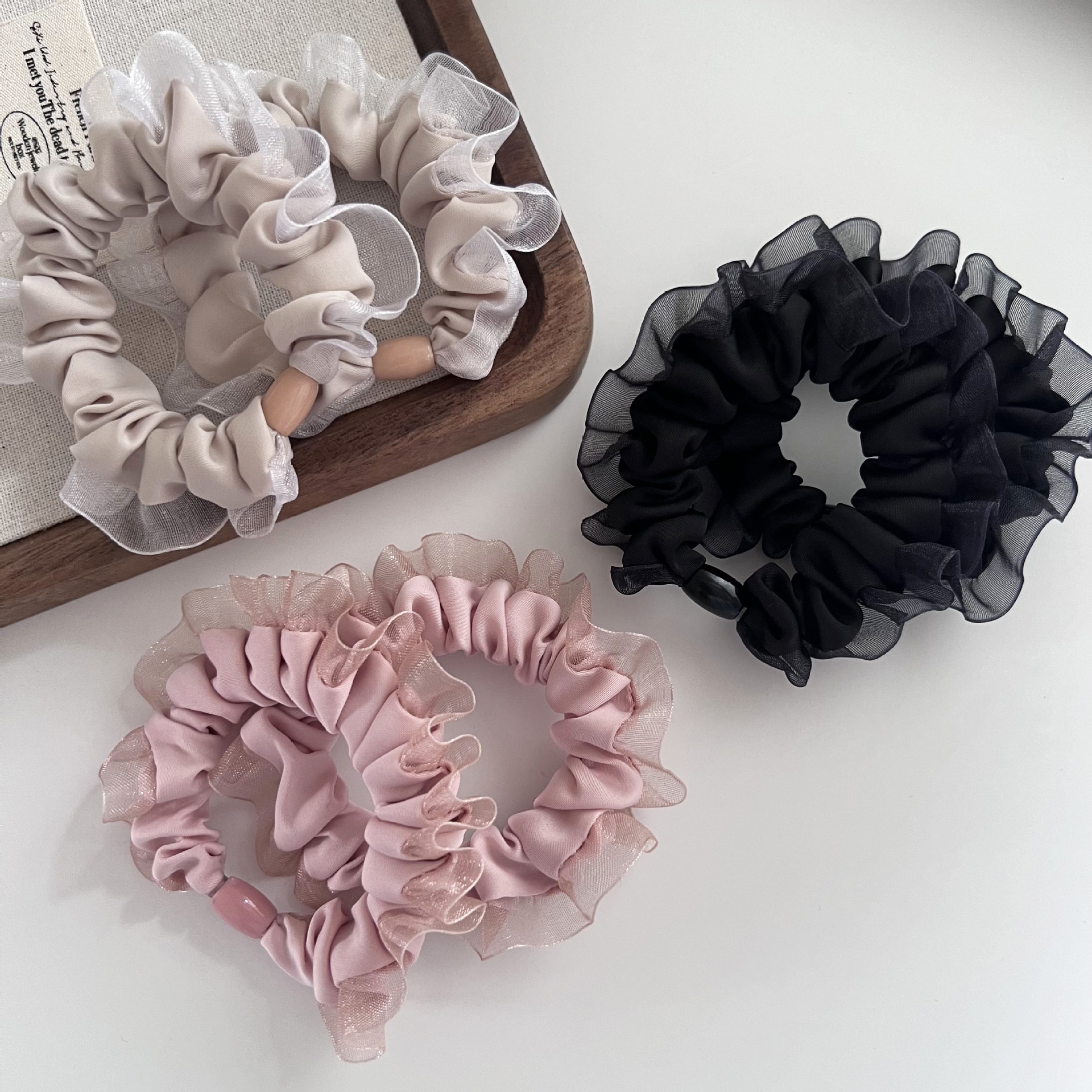 Women's High Elastic Mesh Hairband Low Ponytail Fixer Beige Pink Black