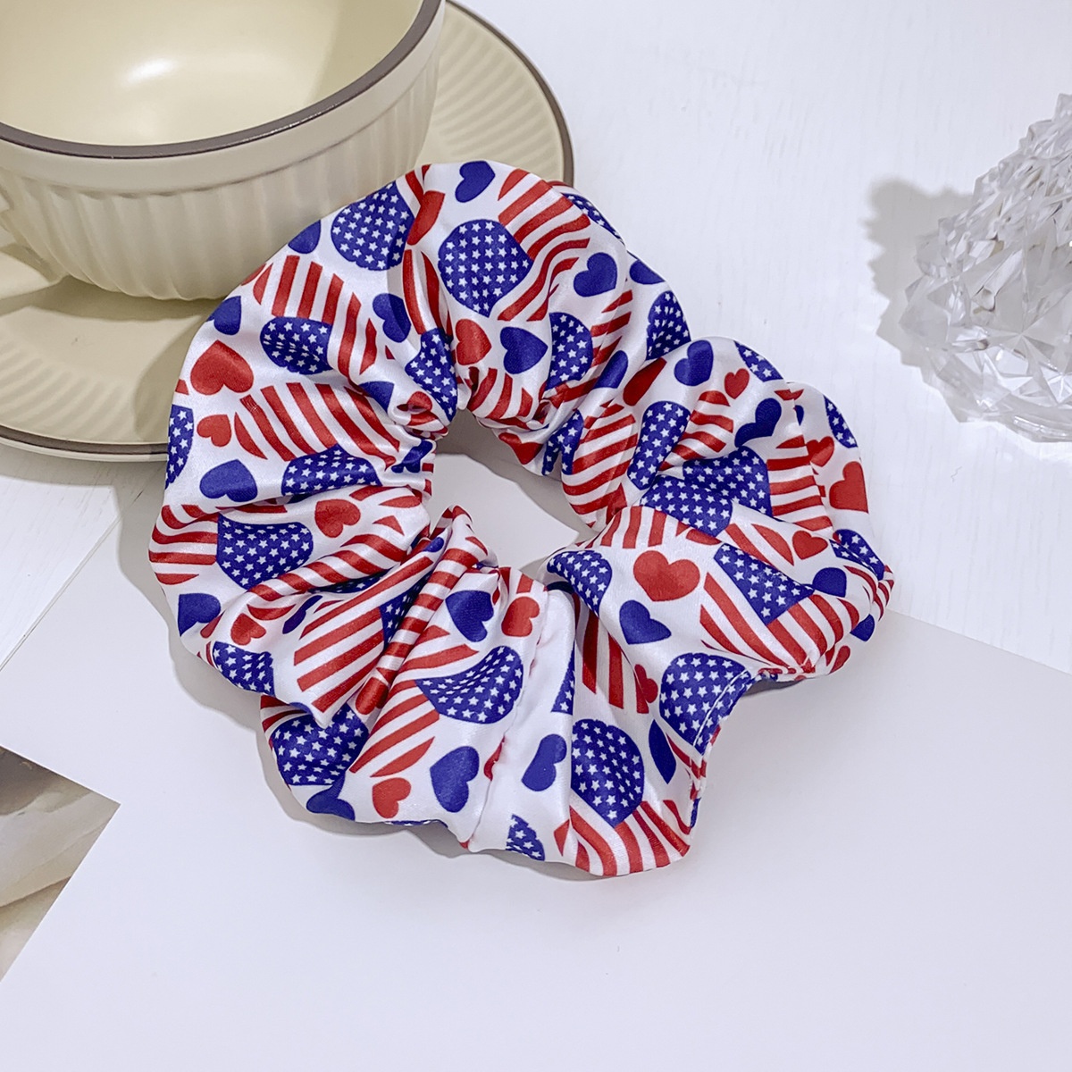 Women's Handmade Cloth Scrunchie Hair Tie American Flag Independence Day