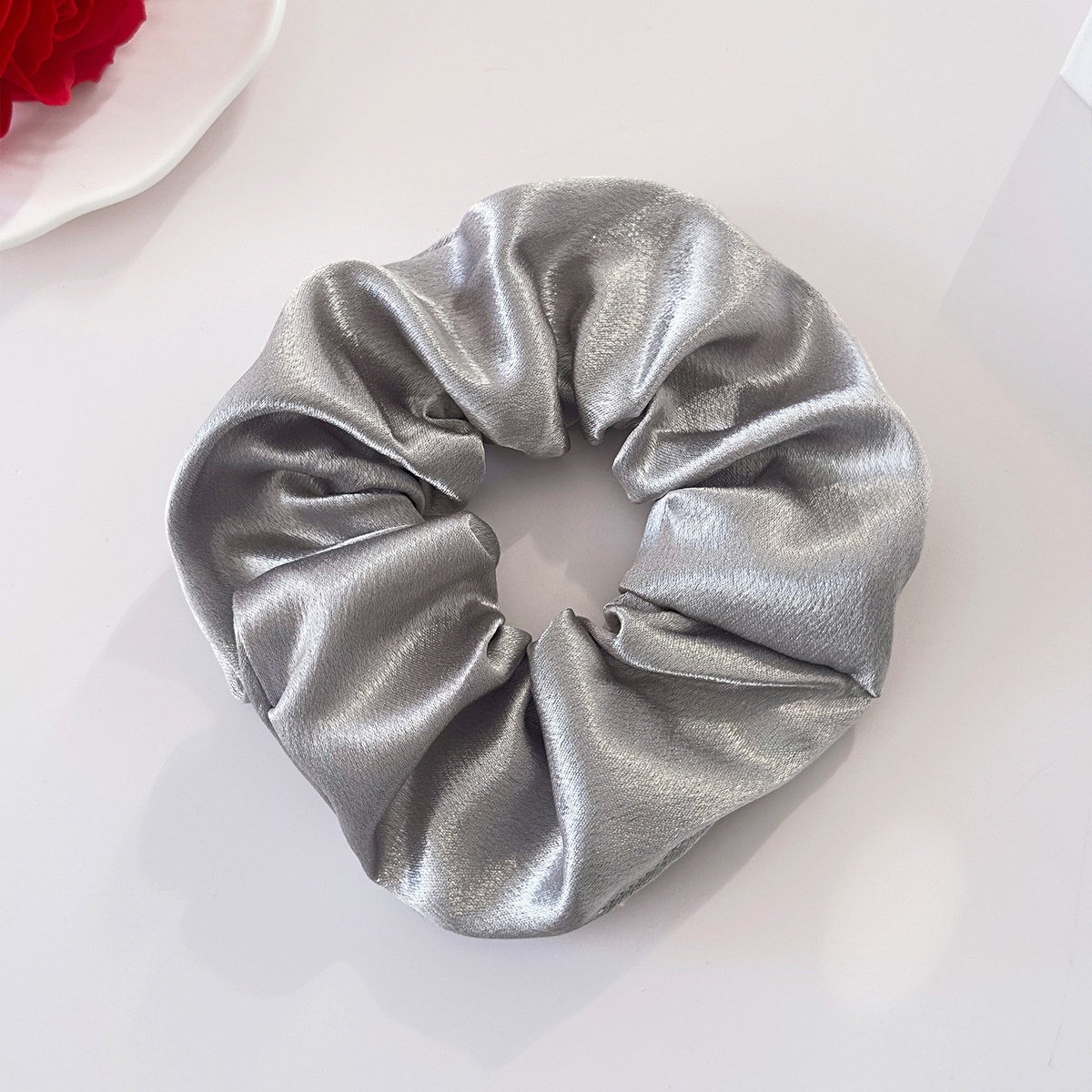 Women's Elegant Black Satin Hair Tie, Comfortable Solid Color Scrunchie