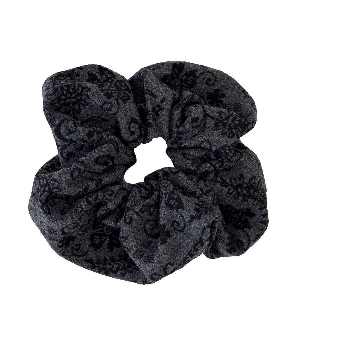 Women's Winter Woolen Scrunchie Hair Ties Vintage Walnut Floral Pattern