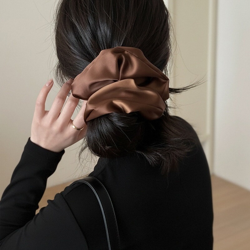 Women's Extra Large Satin Flower Hair Bun Scrunchie Solid Colors