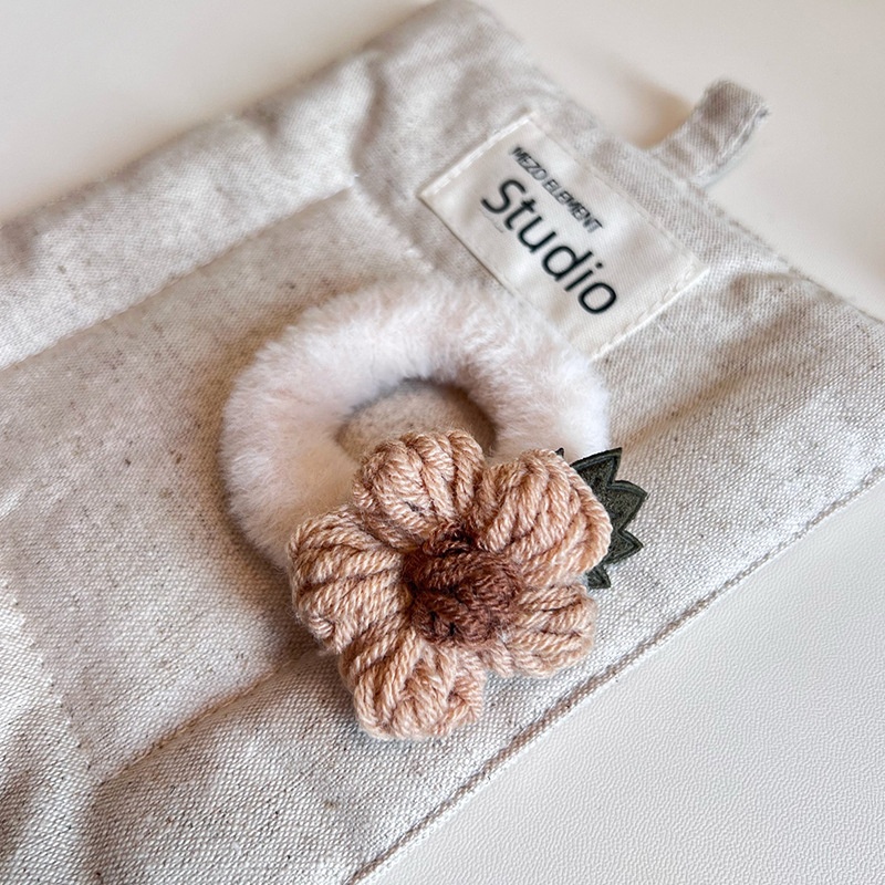 Women's Sweet Plush Flower Hair Tie Autumn Winter Accessory Beige