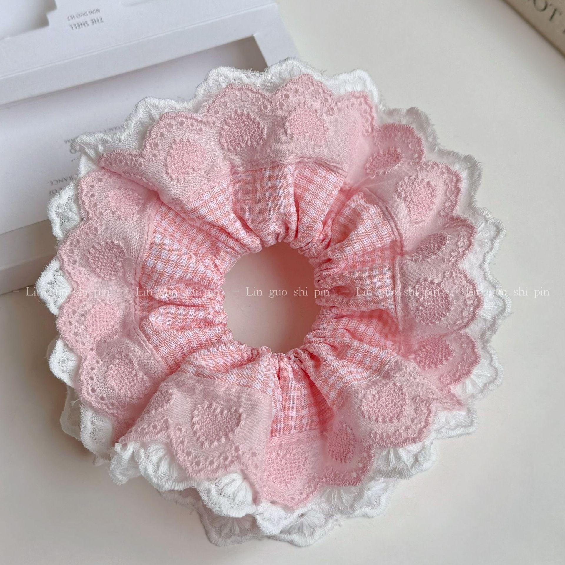 Women's Preppy Lace Heart Shape Hair Tie Daily Accessory Blue Plaid