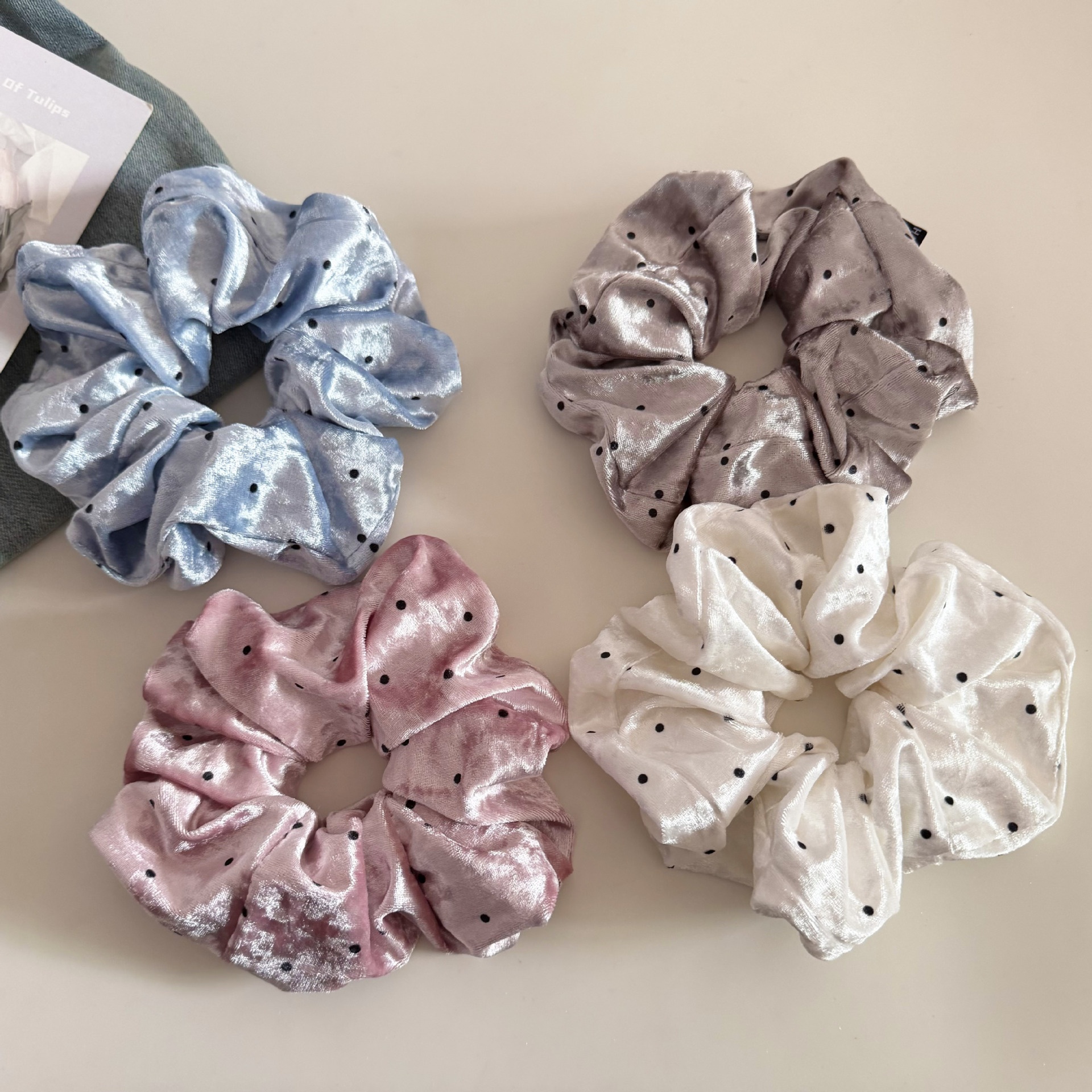 Women Velvet Polka Dot Ball Hair Tie Elastic Bun Rope Accessory