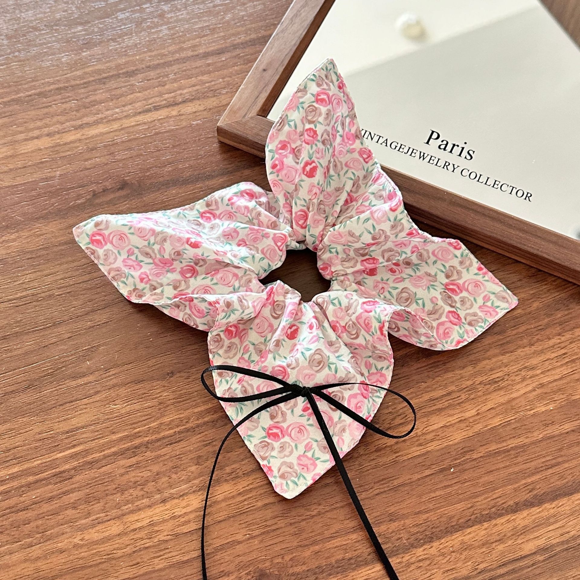 Girls Cloth Scarf Scrunchies Pastoral Fruit Hair Band Rose Red