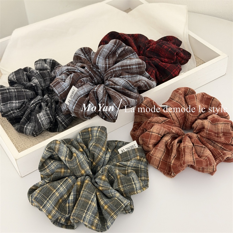 Women's Vintage Flannel Headband Simple Plaid Black White Blue Orange