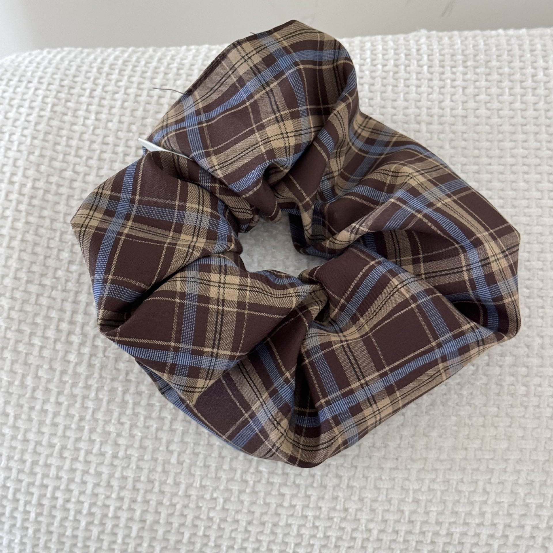 Women's Retro Cloth Low Ponytail Bun Hair Bands Dark Plaid