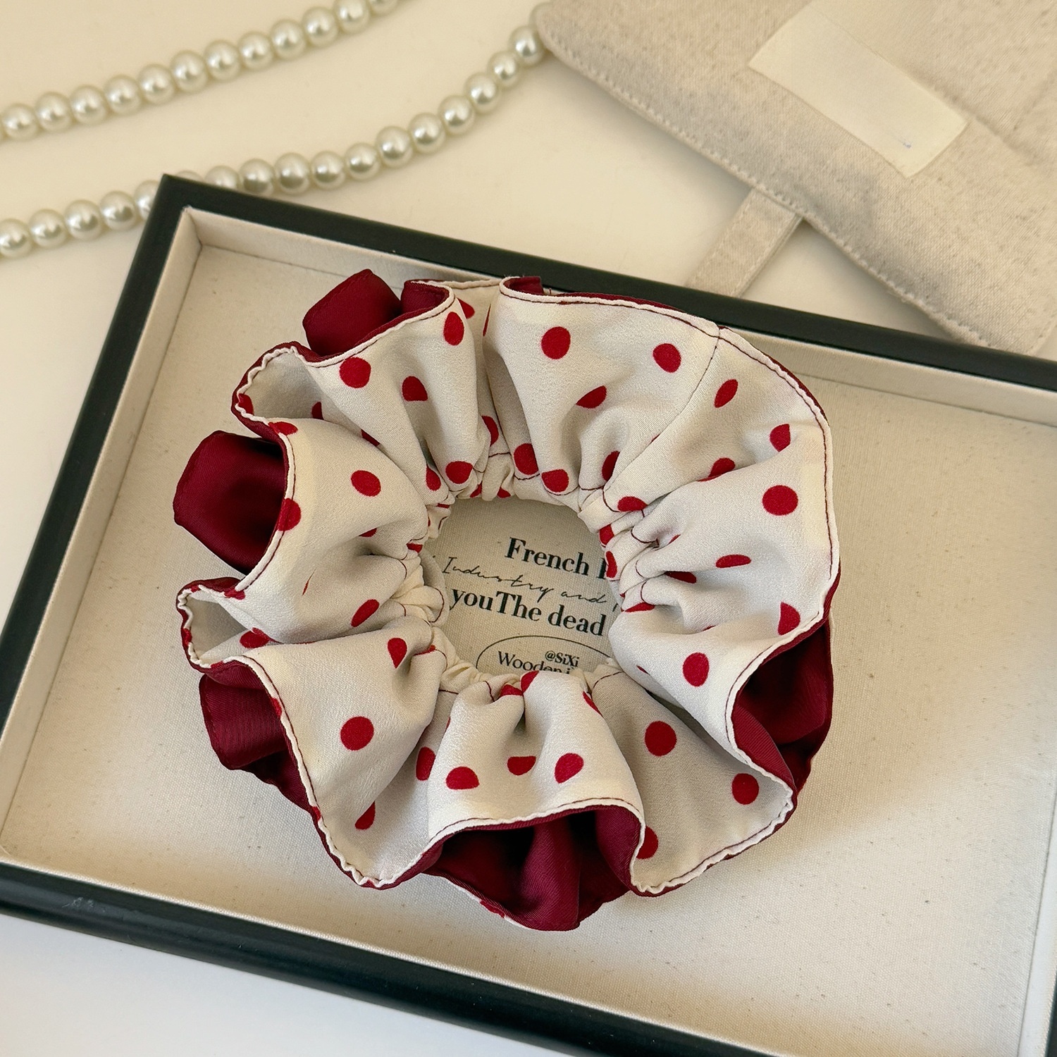 Women's Four-Layer Cloth Hair Tie For Bun Styling Red Polka Dot