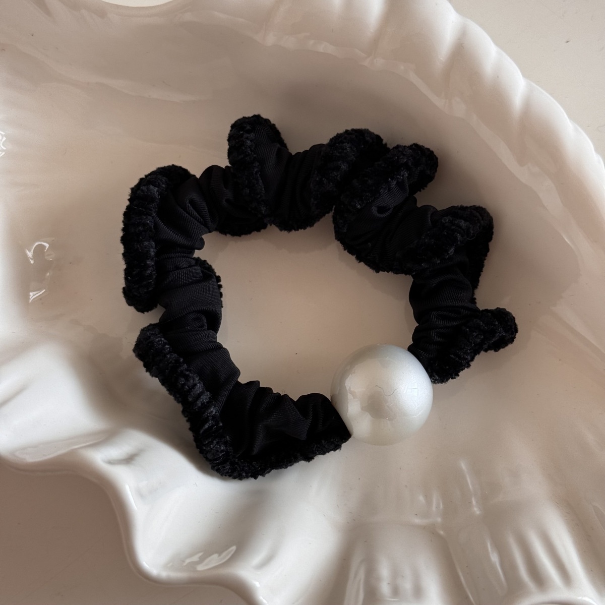 Women's Winter Plush Bow Hair Tie Pearl Khaki Coffee Beige Black