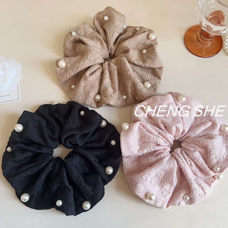 Womens Pearl Fabric Elastic Hair Bands For Daily Styling Solid Color