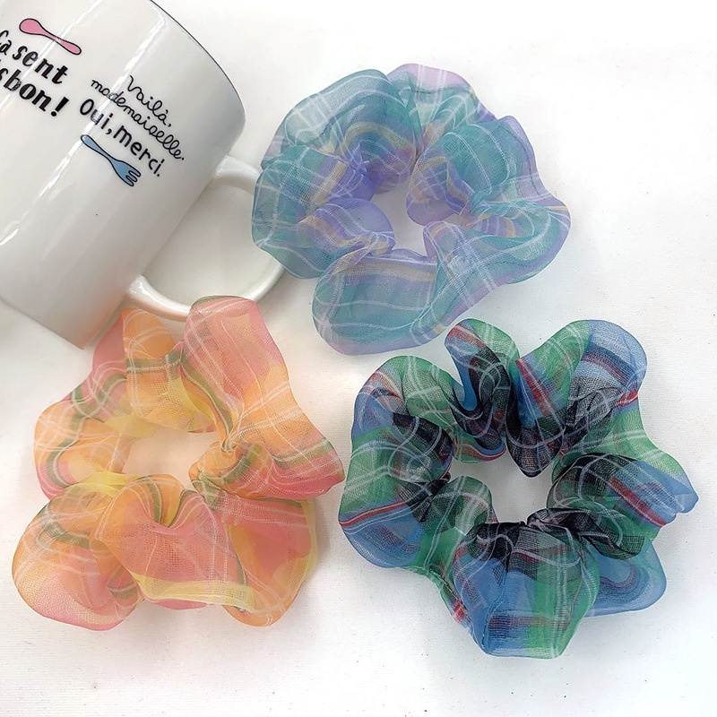 Women's Organza Bow Hair Tie Multi-functional School Hairband Plaid