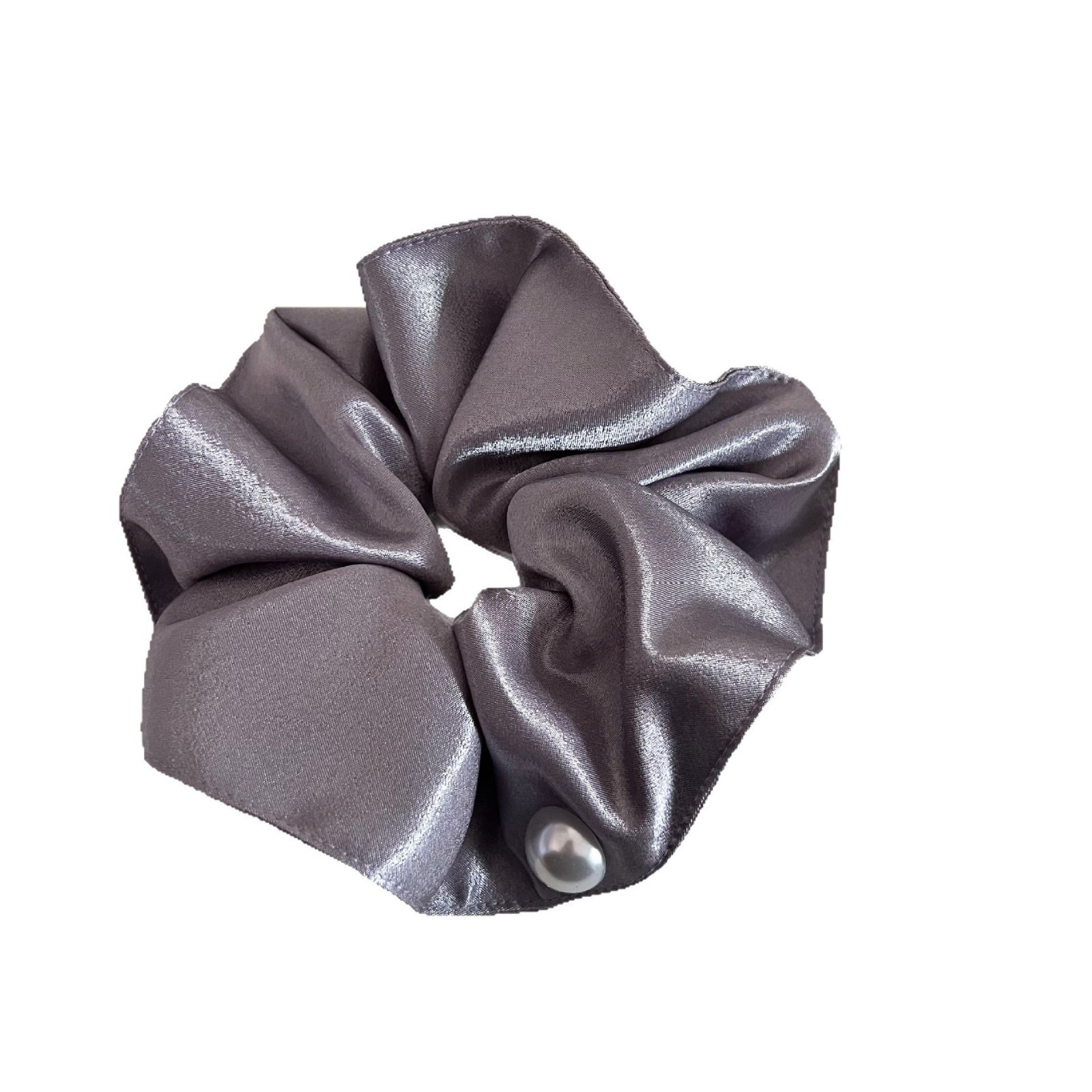 Women Elegant Satin Pearl Double Layer Hair Ties Scrunchies Solid Color