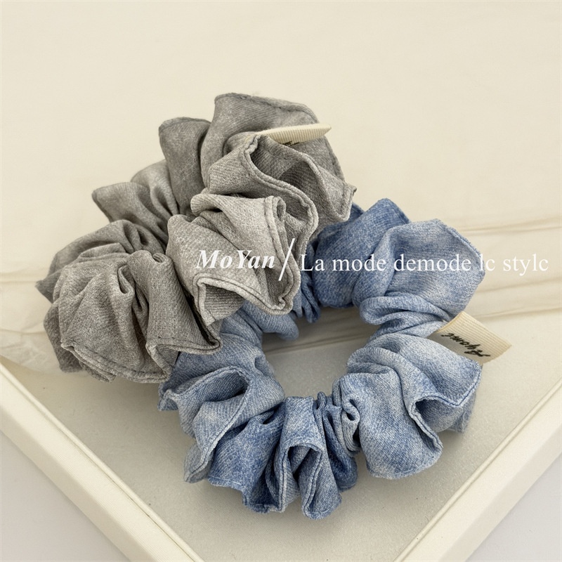 Women's Simple Soft Cloth Spring Scrunchie Hair Tie Grey Blue Tie Dye