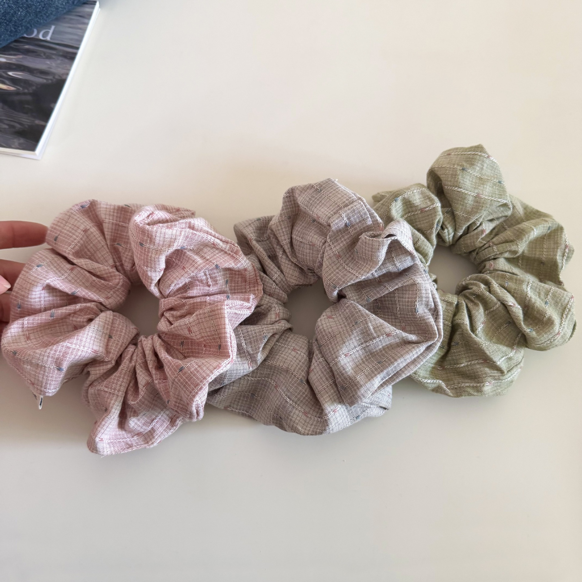 Women's Soft Cloth Spring Hair Tie Accessory Simple Green Plaid