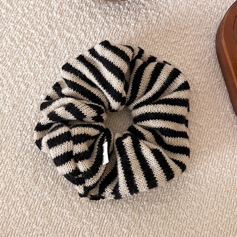 Women's Cozy Autumn Winter Knit Hair Tie Black And White Striped