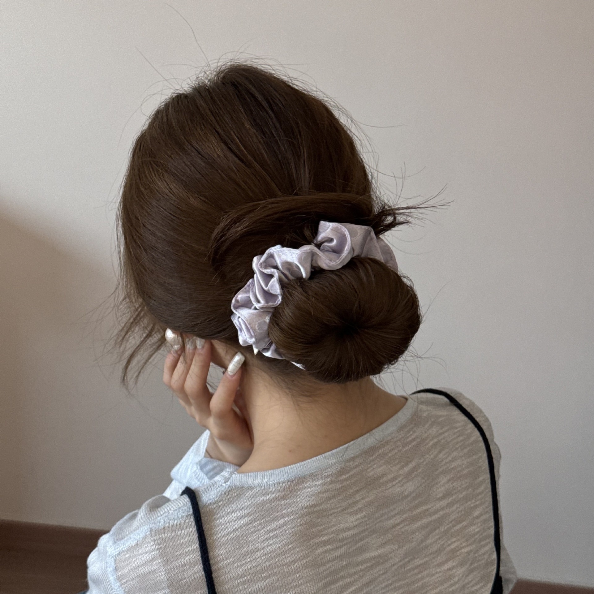 Women's Spring Satin Hair Tie Pink Polka Dots