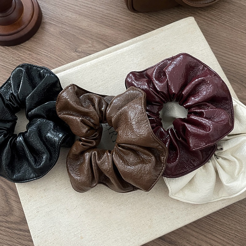 Women's Luxury Leather Lazy Bun Elastic Hair Bands Solid Colors