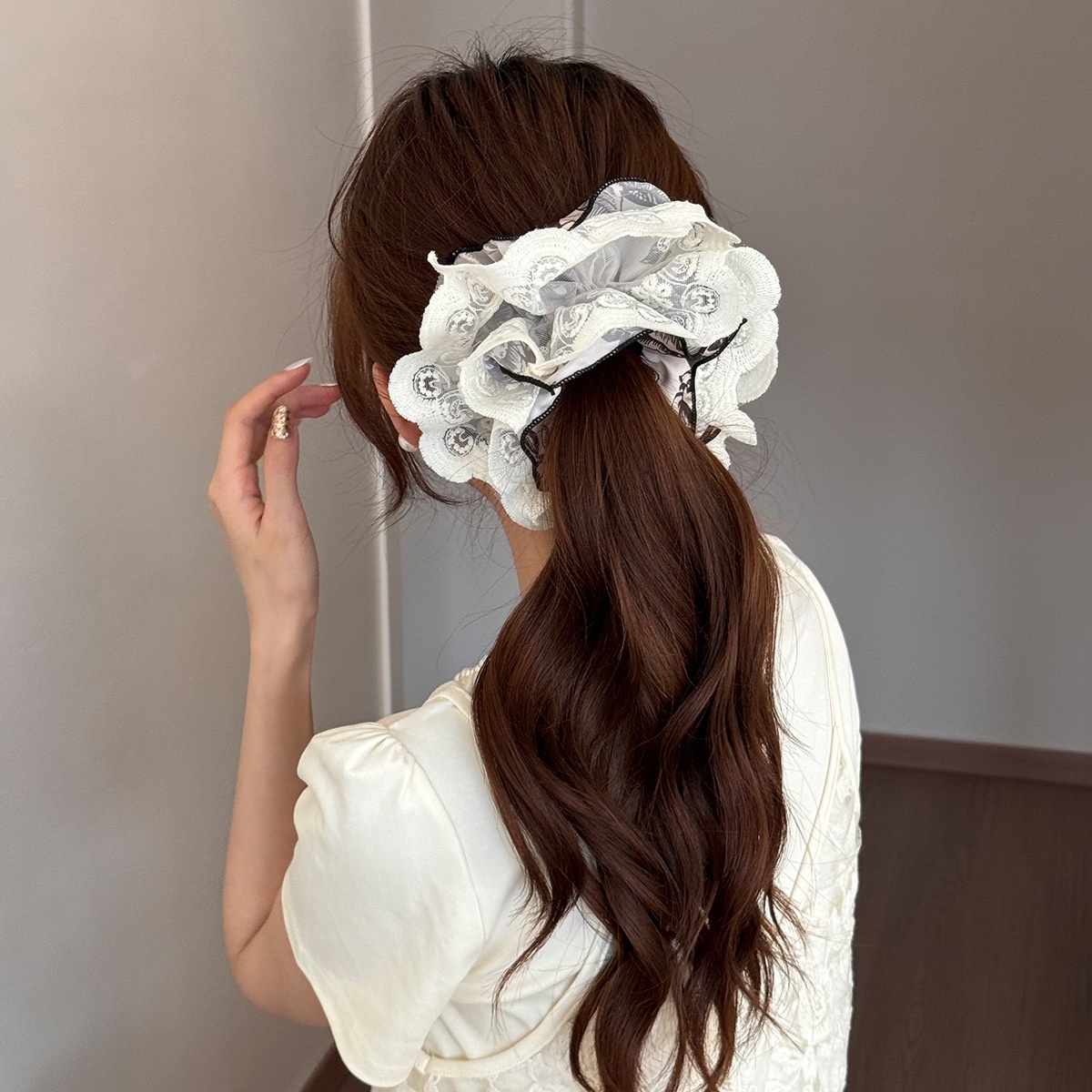 Women's Spring Polyester Hair Tie Everyday Wear Beige Floral Lace