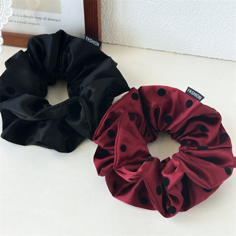 Women's Elegant Satin Polka Dot Hair Ties Stylish Flocking Bun Accessories