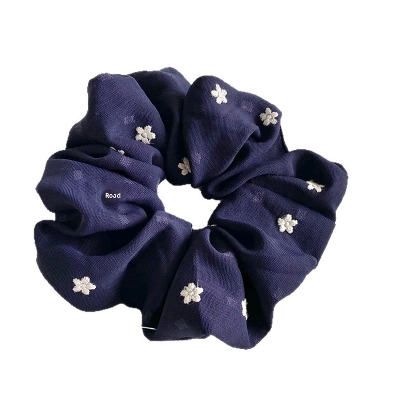 Women's Spring Tulle Hair Tie Navy Blue Ditsy Floral Embroidery