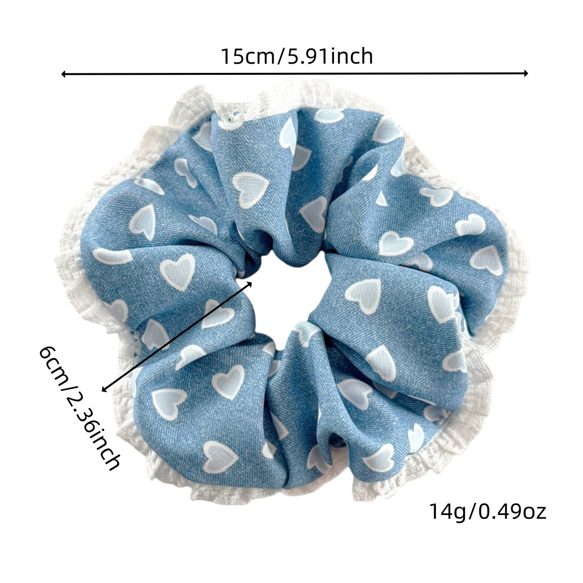 Women Denim Hairband Large Lace Edge Heart Shape Blue Hair Accessories