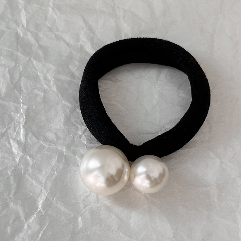 Women's High Elastic Pearl Hair Tie No Damage Ponytail Holder Black