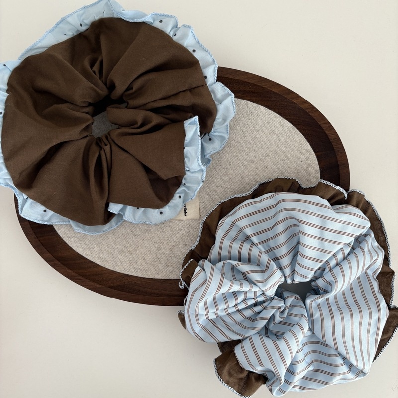 Women's Cloth Lace Scrunchie Ponytail Holder Blue Coffee Striped Plaid