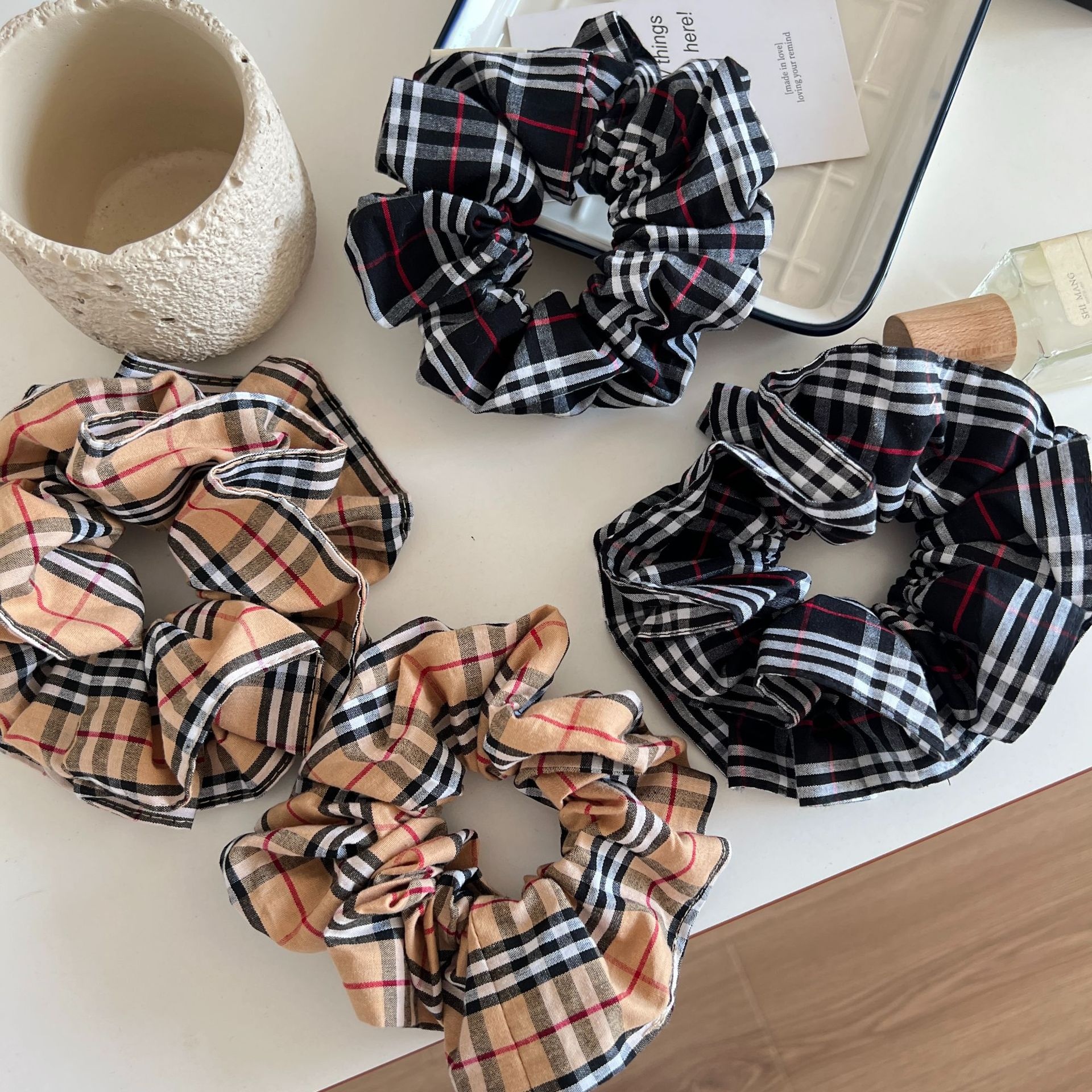 Women's Elegant Fabric Hair Tie Versatile Bun Band British Plaid