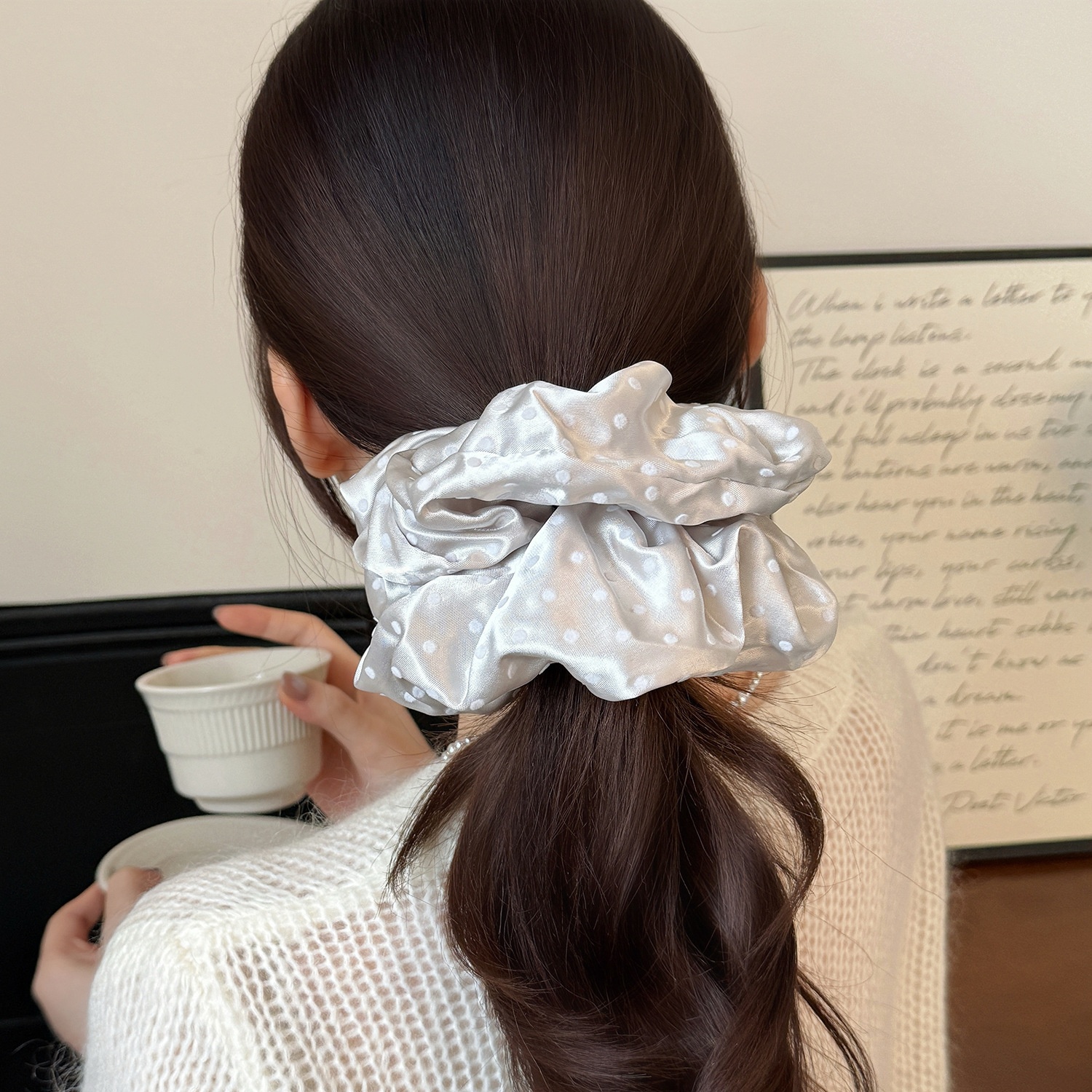 Women's High-End Cloth Ponytail Hair Ties Flocking Polka Dot