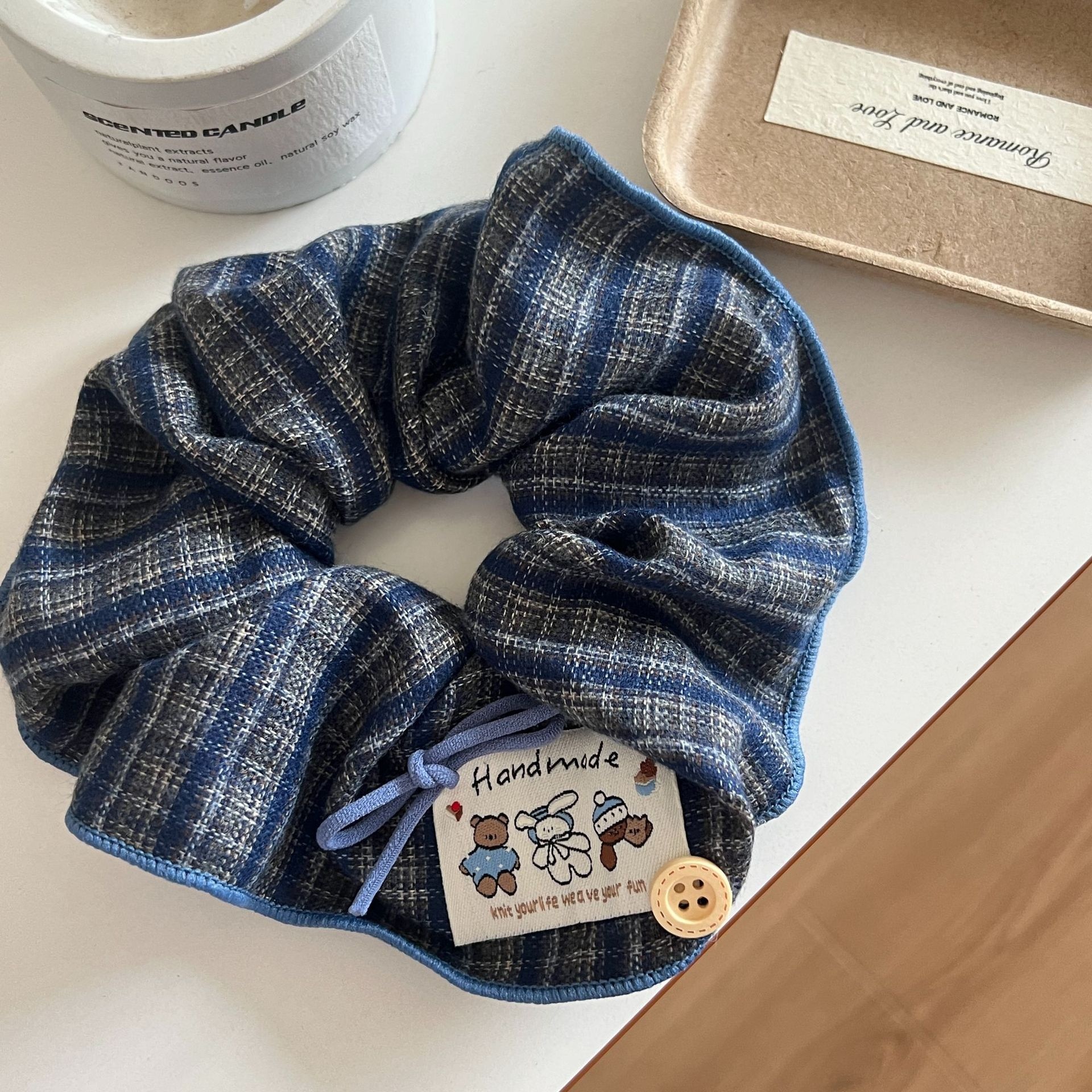 Women's Autumn Winter Cotton Large Bow Ponytail Hair Ties Plaid