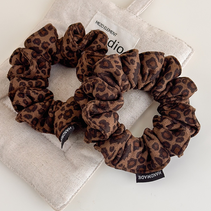 Women's French Suede Elastic Hair Band Ponytail Holder Leopard Print