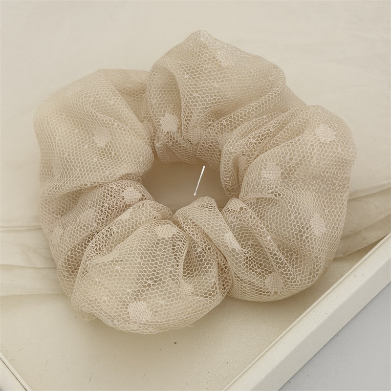 Women's Spring Summer Lace Gauze Bubble Braid Hair Tie Beige Black