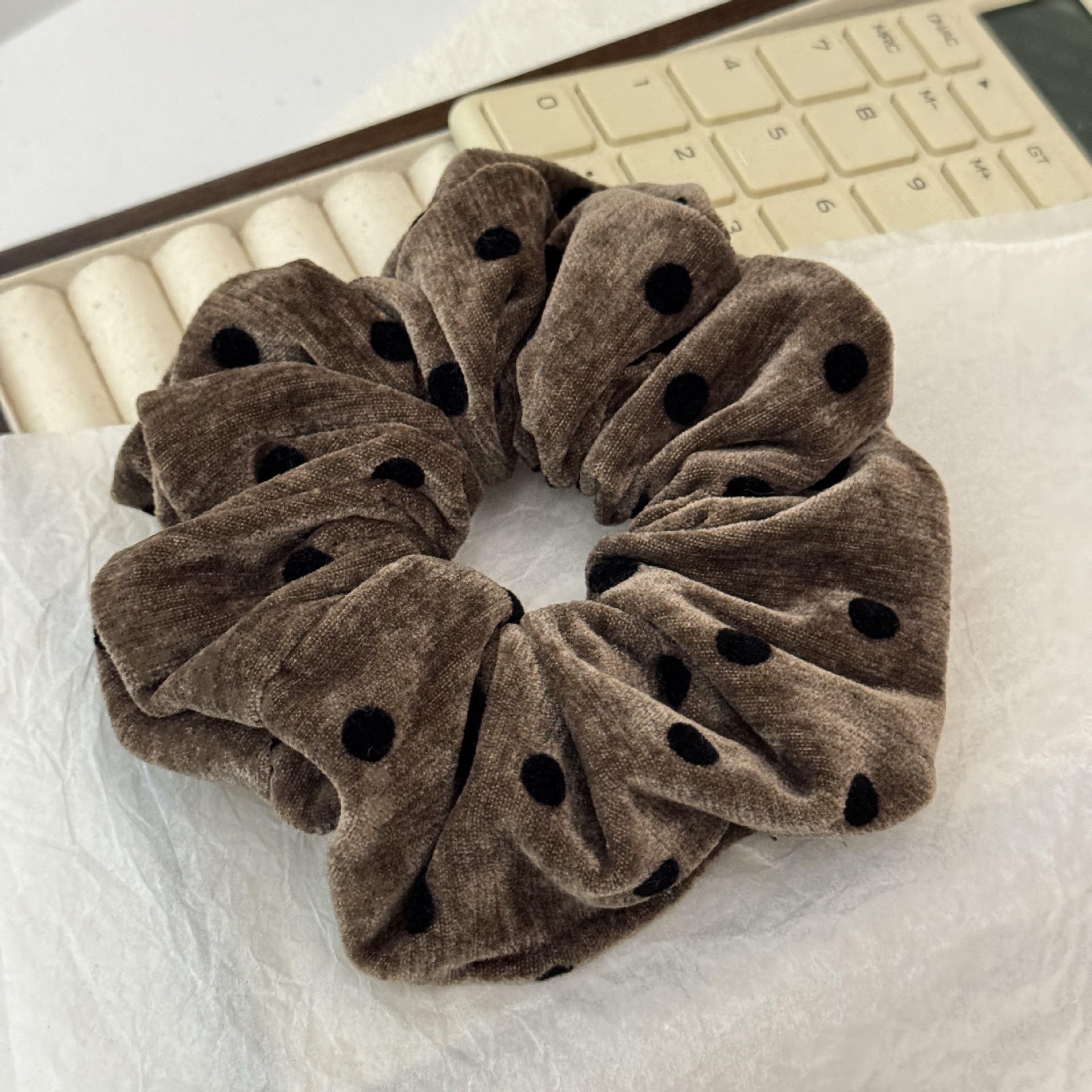 Women's Versatile Elegant Cloth Hair Ties Retro Flocking Polka Dot