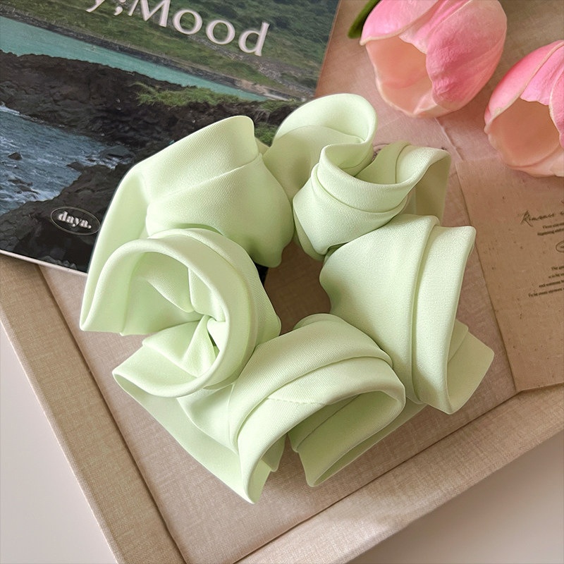 Women's Spring Summer Satin Scrunchie Hair Tie Sweet Blue Floral