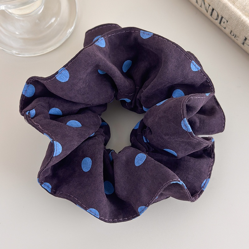 Women's Casual Cloth Scarf Bun Scrunchie Retro Blue Brown Polka Dot
