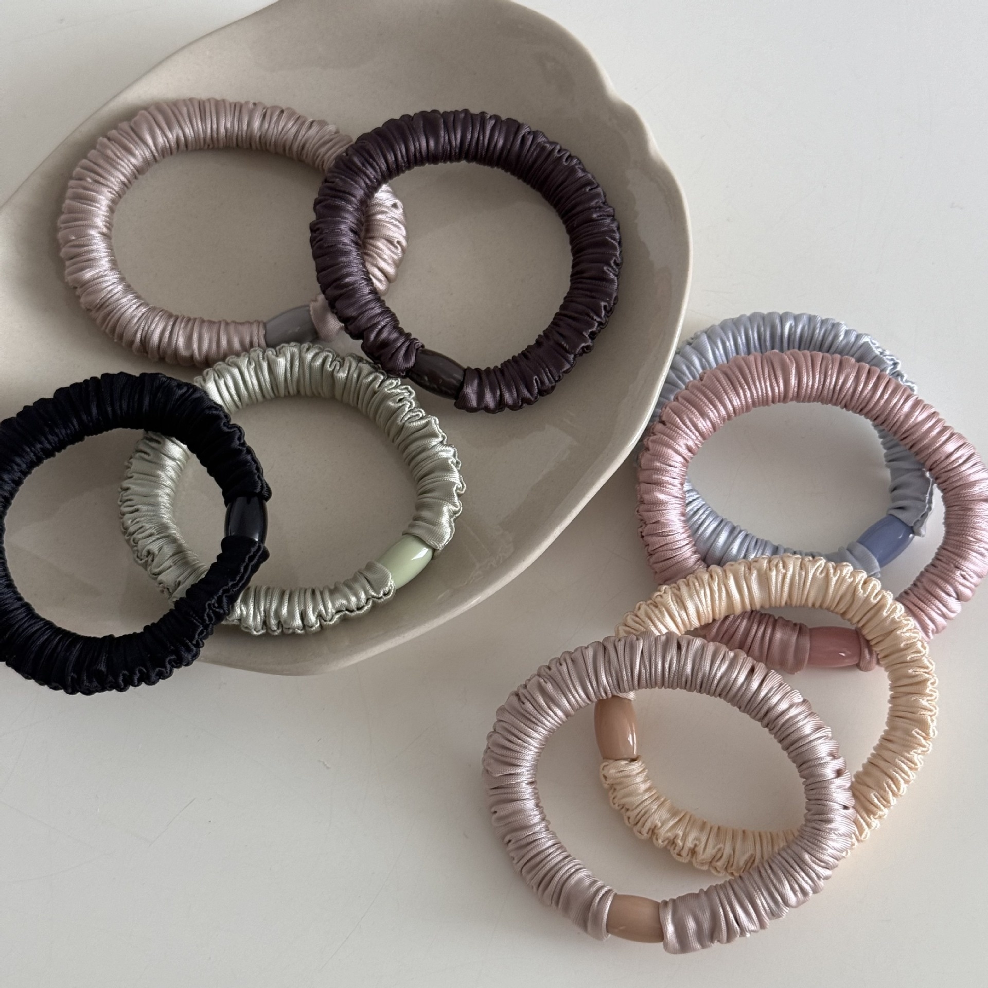 Women's High Elastic Cloth Large Bow Hair Ties Daily Solid Macaron Color