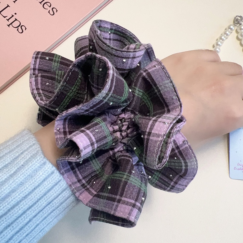 Women's Casual Cloth Hair Tie Scrunchie Purple Color Block Plaid