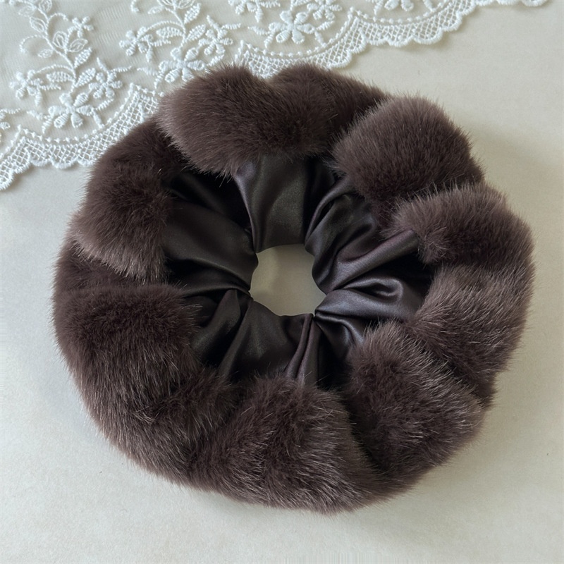 Women's Autumn Winter Plush Polyester Hair Tie Simple Black Coffee